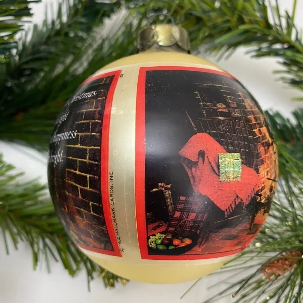 VINTAGE HALLMARK ORNAMENT Fireplace Scene Ornament Glass Ball 1980 Estate Find